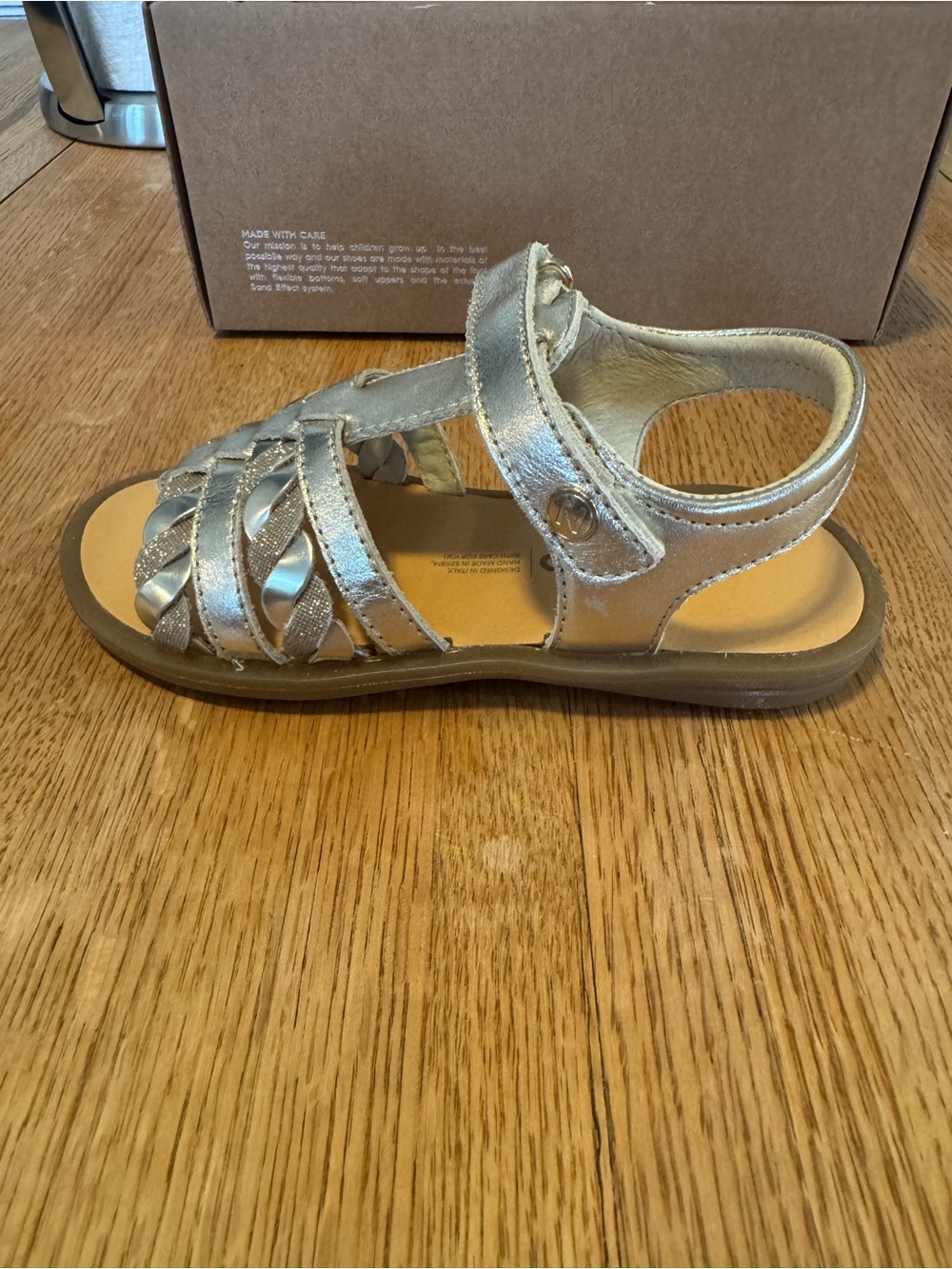 Naturino Nuttah Kids Metallic Gold Braided Strap Sandals, Platinum, size 28